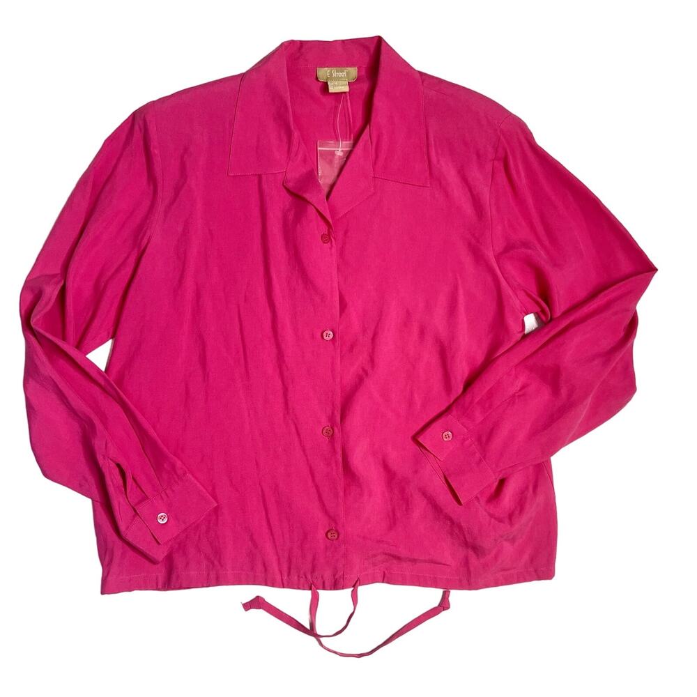 100% silk hot pink blouse size medium Barbiecore button NEW lightweight Buisness